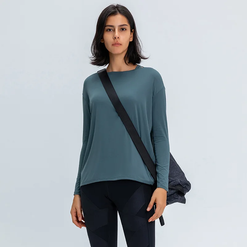 Lulu Women Long Sleeved Loose Breathable T Shirt Sports Flowing Tee Moisture Wicking Athletic Shirts Hem T Shirt Tunic Top