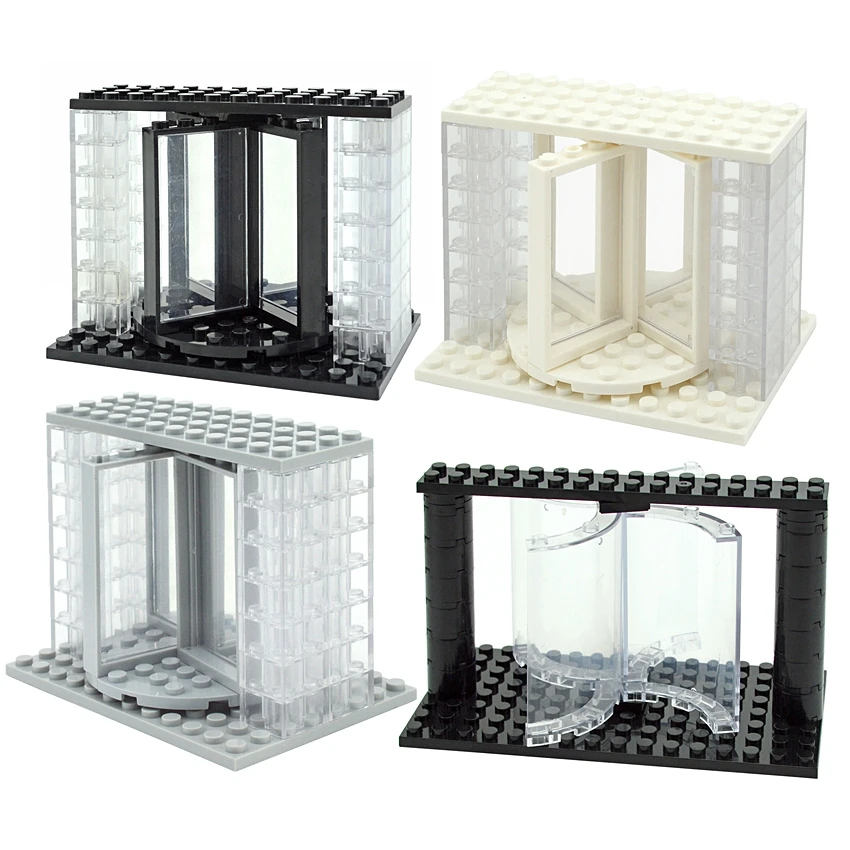 

DIY City Mall Hall Revolving Transparent Door Set MOC Building Blocks Compatible 60596 85941 30562 Creative Toys For Children