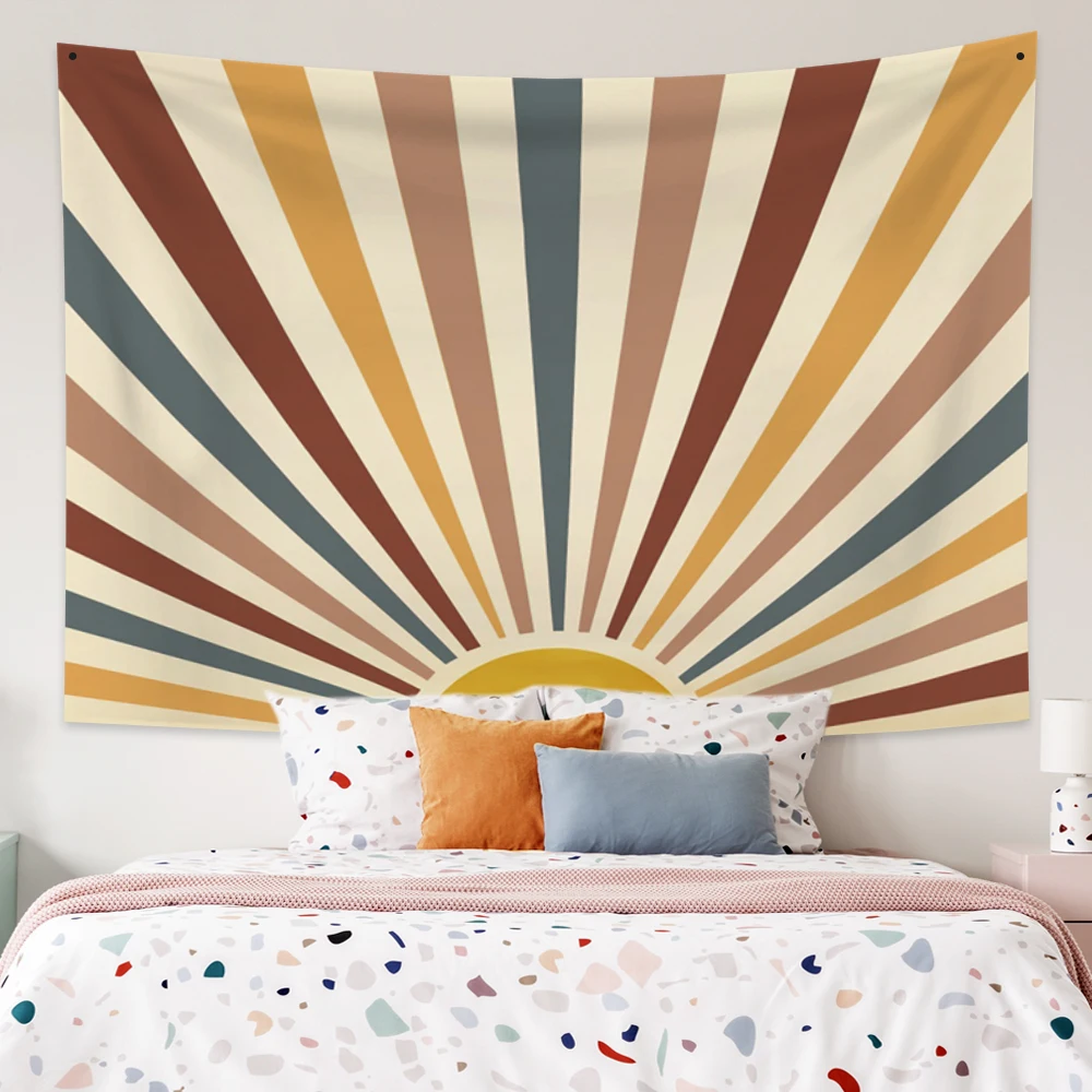 

Vintage Sun Tapestry Wall Hanging Retro 70s Rainbow Sunrise Sunset Geometric Abstract Art Decor Dorm Living Room Office Nursery