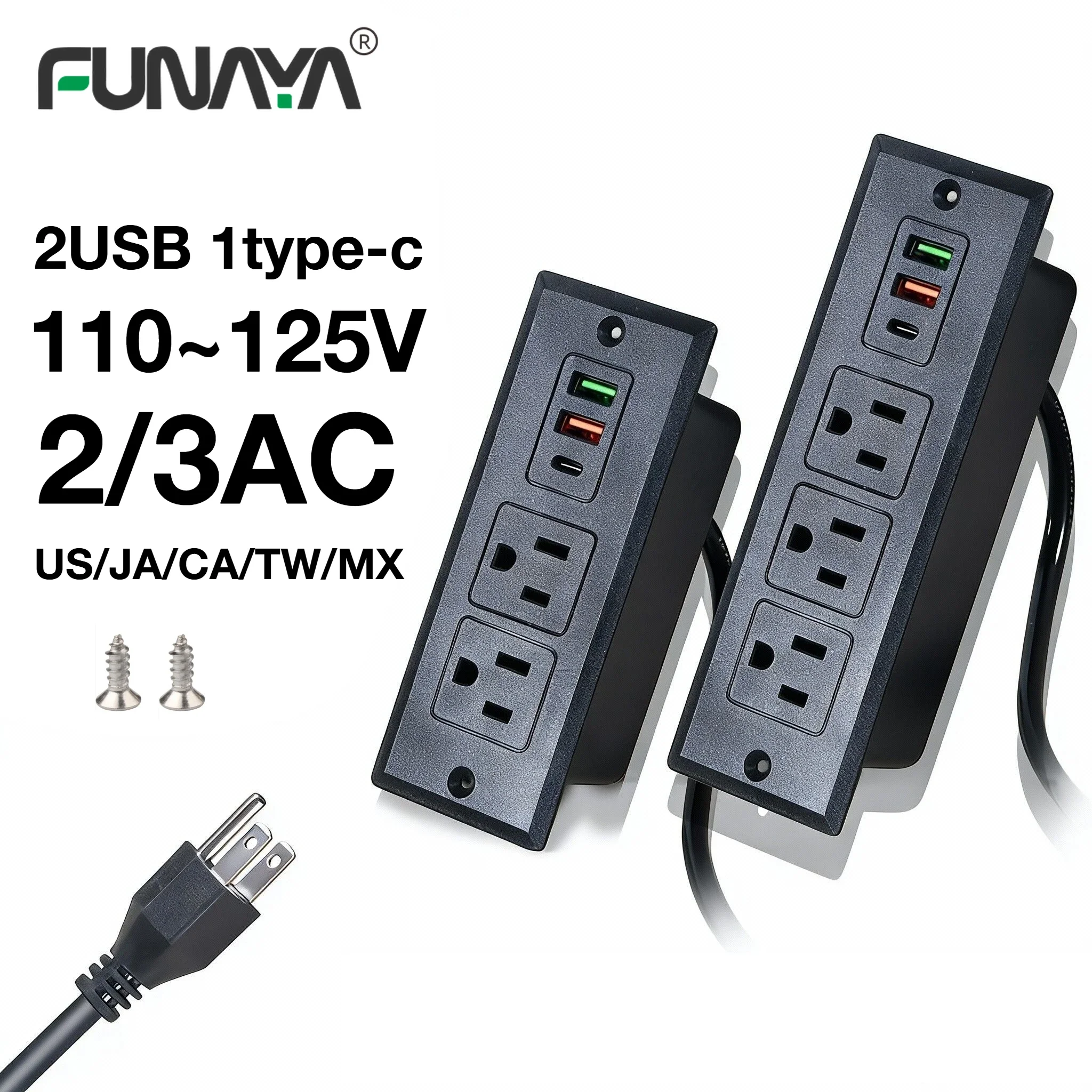 Фото Встраиваемые настольные розетки США 15А с USB Type-C, 110-220В, для офиса, книжного шкафа, мебели, скрытая встраиваемая линейная розетка для столешницы №3