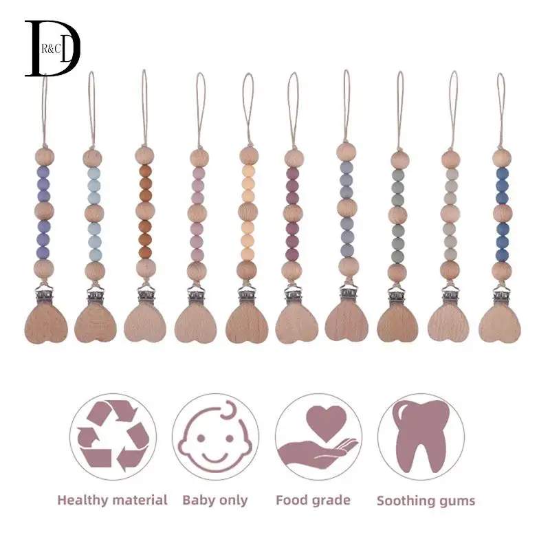 

Baby Pacifier Clips Newborn Silicone Teething Beads Holder For Pacifiers Boy Girls Nipple Clip Chian Wooden Teethers Toy Pendent