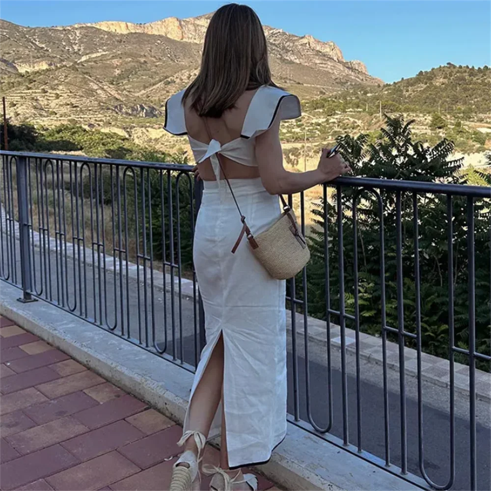 Damski Modny Nadruk Kwadratowy Maxi Dress Повседневный стиль Slim Fit Летнее платье из полиэстера для