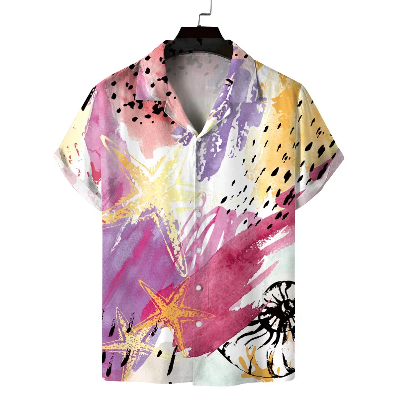 Summer new 2022 European and American beach 3D digital printing Hawaiian fashion loose Casual Short Sleeve men's shirt