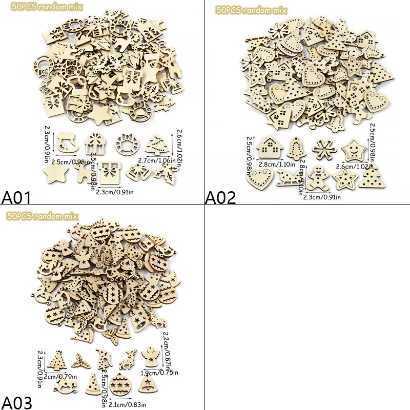 50 шт. смешанные незавершенные деревянные рождественские украшения сделай сам