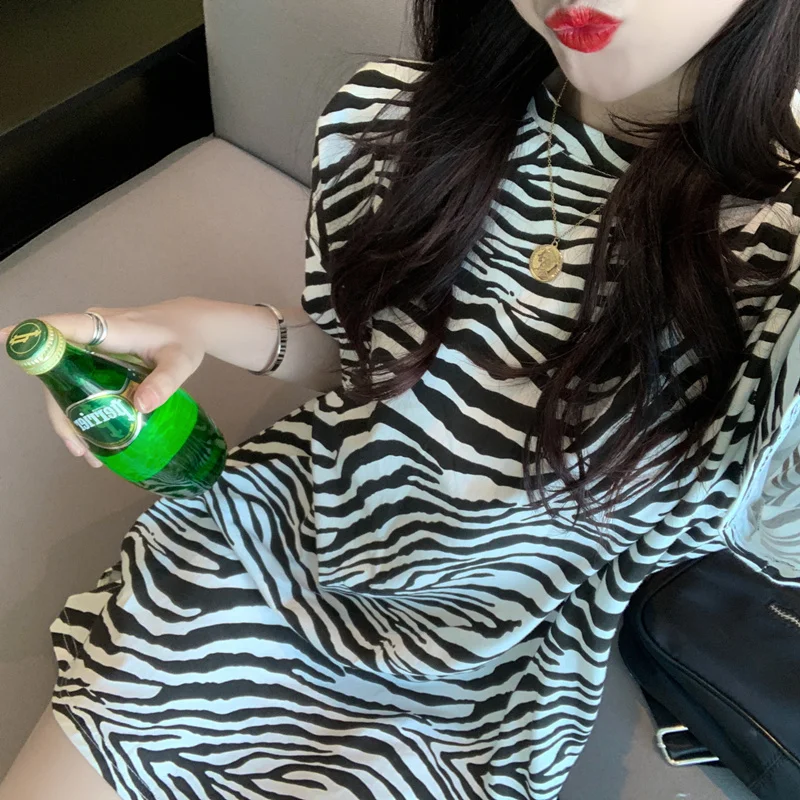 Футболка женская с коротким рукавом уличная одежда в полоску зебры топ круглым