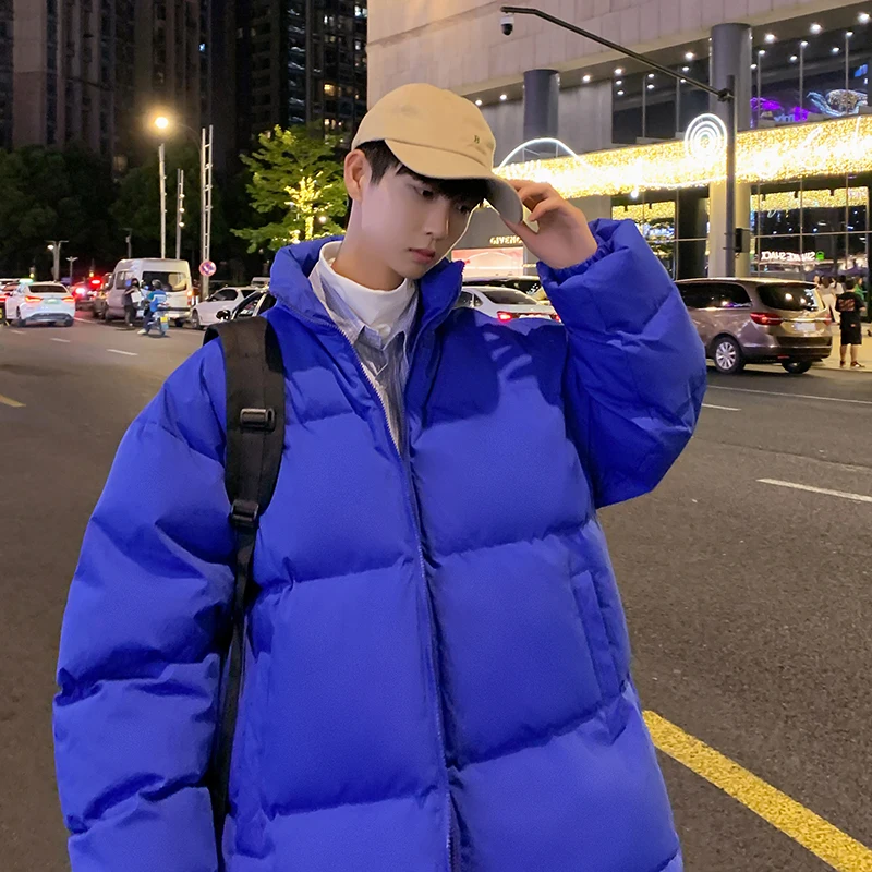 Winter Basic Solid Puffer Jacket Korean Fashion Trends Stand Collar  Coats Teenage Oversized Thick Parkas Mens Casual Clothing