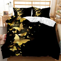 Butterfly Duvet Cover Set King Queen Twin Full Size Black Gold Butterflies Black Background for Kid Boy Polyester Bedding Set