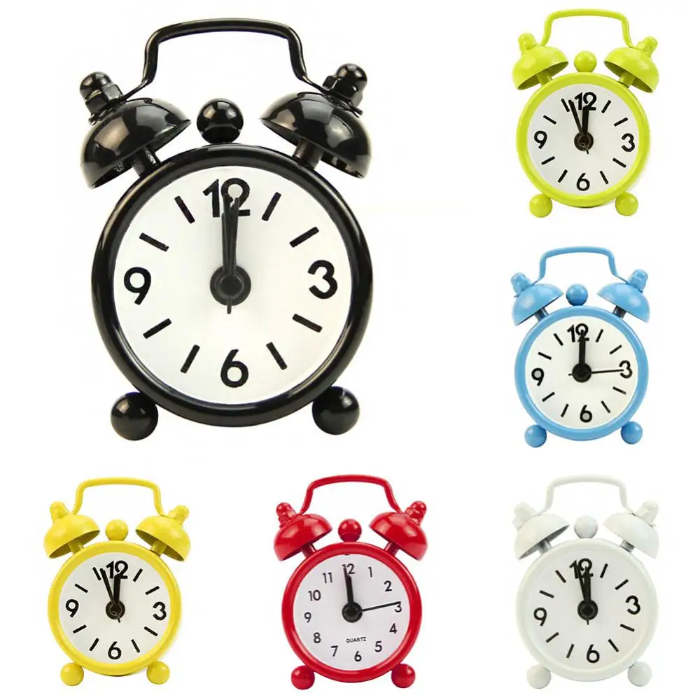 Mini Alarm Clock Electronic Round Number Double Bell Desk Table Digital Quartz Clock Home Decoration Retro Portable Cute Durable