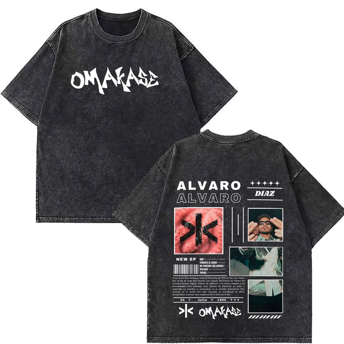 Фото Футболка Alvaro Diaz Omakase Album 2026 Tour Merch, винтажная, с эффектом потертости, унисекс, свободного кроя, повседневная, летняя, хлопковая, модная №4
