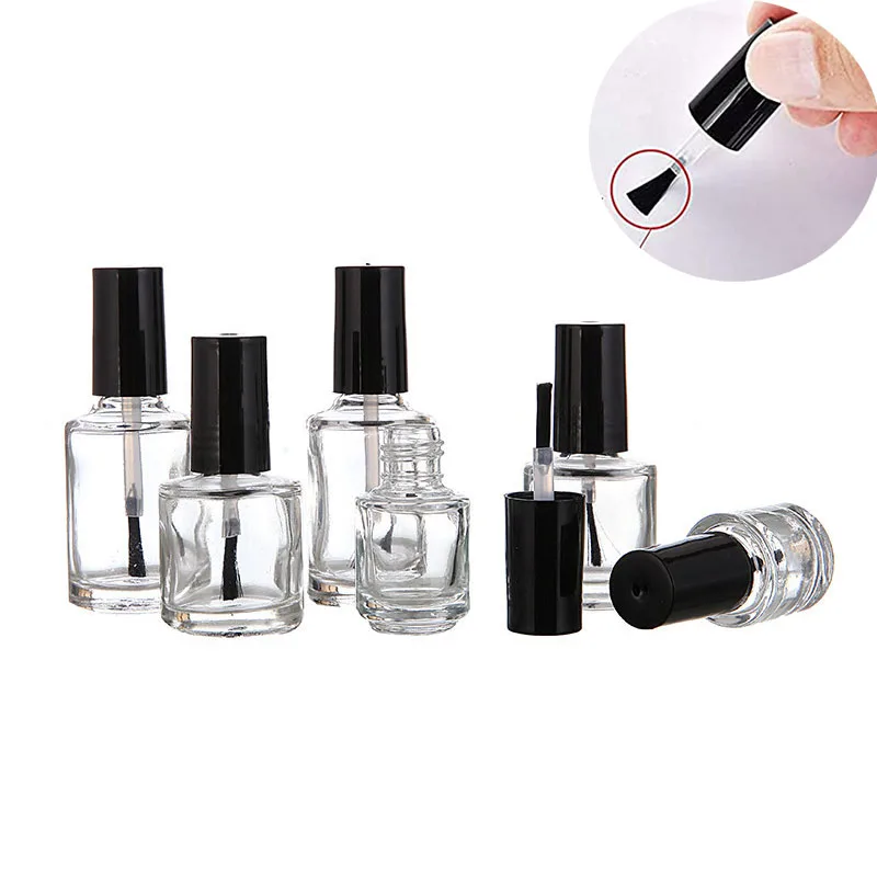 

20Pcs 5ml/10ml/15ml Square/Round Refillable Vials Empty Clear Glass Nail Polish Bottles With Brush Cap For Nail Art Samples Show