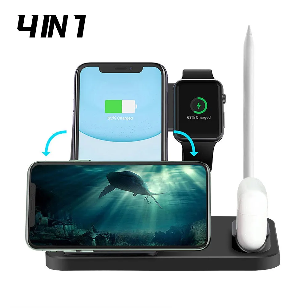 

Подставка для беспроводного зарядного устройства Qi 4 в 1 в России для iWatch Series SE 6 5 для Airpods для Apple Pencil для iPhone 13 12 11 Станция быстрой зарядки