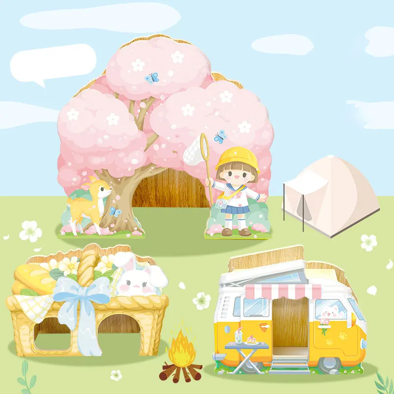 

Pet Hamster House Escape House Cute Camping Series Sakura Tree Tent Sunflower Painted Wooden House Small Animals Pet Products