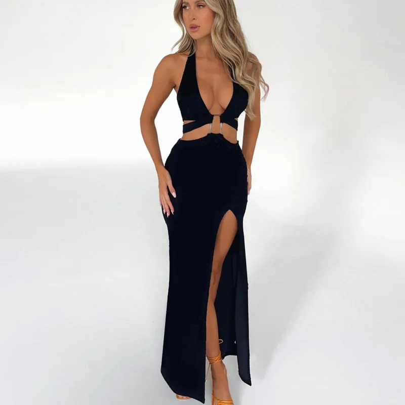 LangMao с разрезом ажурное вечернее платье для ночного клуба женское летнее лямкой