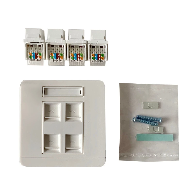 

86x86mm Female To Female CAT6 Gigabit 4-Ports Network Wall Plug RJ45 Cat6 LAN Faceplate Internet Plug Outlet Toolless