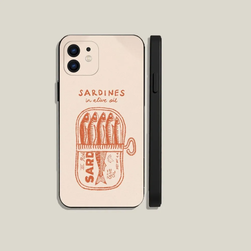 Canned Sardines Etui na telefon do iPhone 15 14 13 12 11 Plus Pro Max XS X XR SE Mini 8 7 Miękka silikonowa czarna obudowa