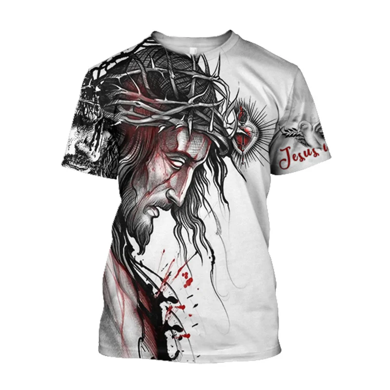 

Summer Men's Oversized Retro Short-Sleeved T-Shirts Fashion Harajuku Jesus 3D Dios Printed O-Neck T-Shirt Camiseta Streetwear