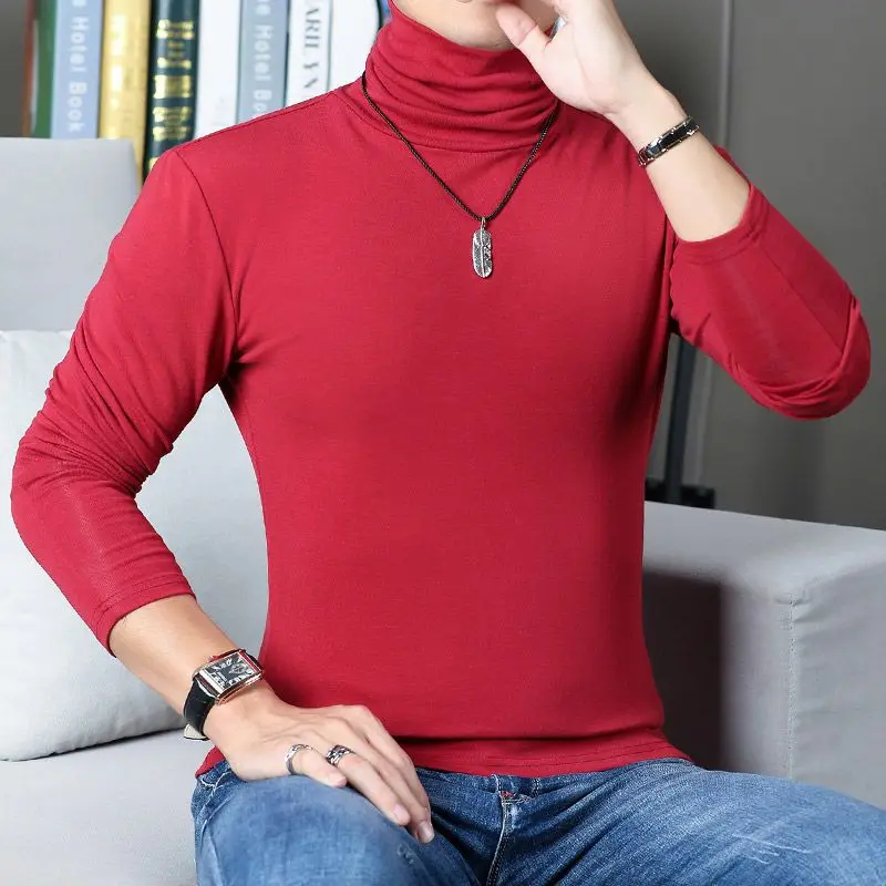 

Мужская хлопковая футболка с длинным рукавом, однотонная Базовая футболка с высоким воротником, Повседневная футболка, E942, весна 2023