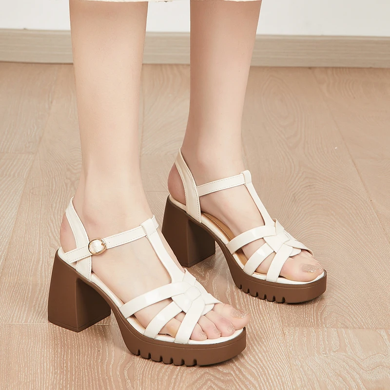 

Сандалии женские с открытым носком, босоножки на платформе, повседневные туфли с вырезами, римские сандалии, высокий каблук, лето