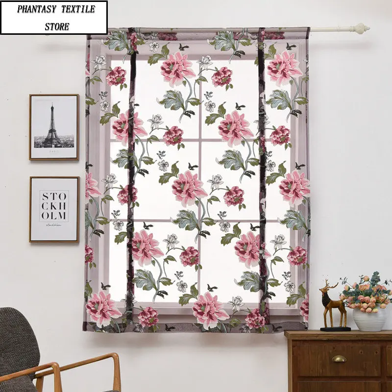 Home Curtains for Bedroom Living Room Dining Kitchen Valance Sheer Fabric Panel Treatments Floral Roman Short Window