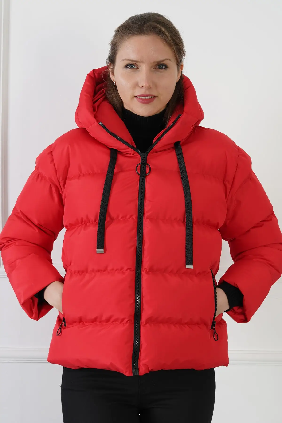 

Women's Hooded Inflatable Coat Red Personalized Design