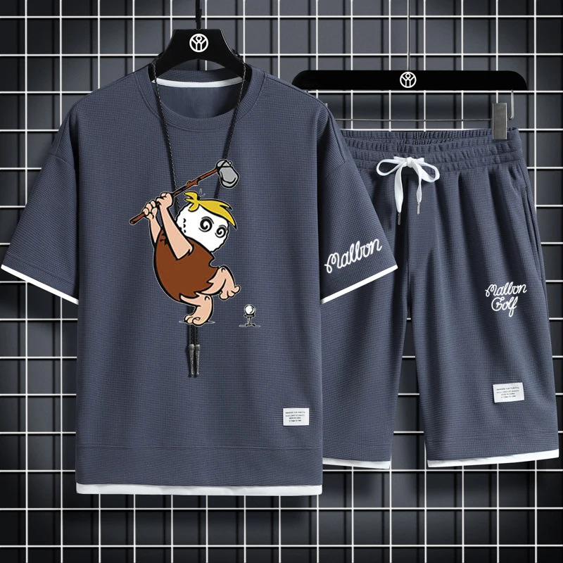 golf Men's Two Piece Set Linen Fabric Casual T-Shirt And Shorts Set Mens Sports Suit Fashion Short Sleeve Tracksuit Men Suits