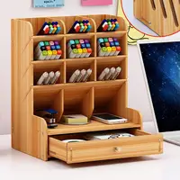 Multi-function Wooden Desktop Pen Holder Office School Stationery Storage Stand Case Desk Pen Pencil Organizer