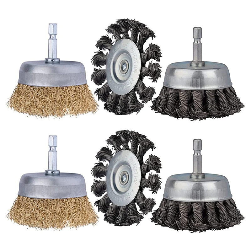 

6 Pack Wire Cup Brush with 1/4-Inch Hex Shank, 3 Inch Wire Drill Brush Set for Removal of Rust/Corrosion/Paint