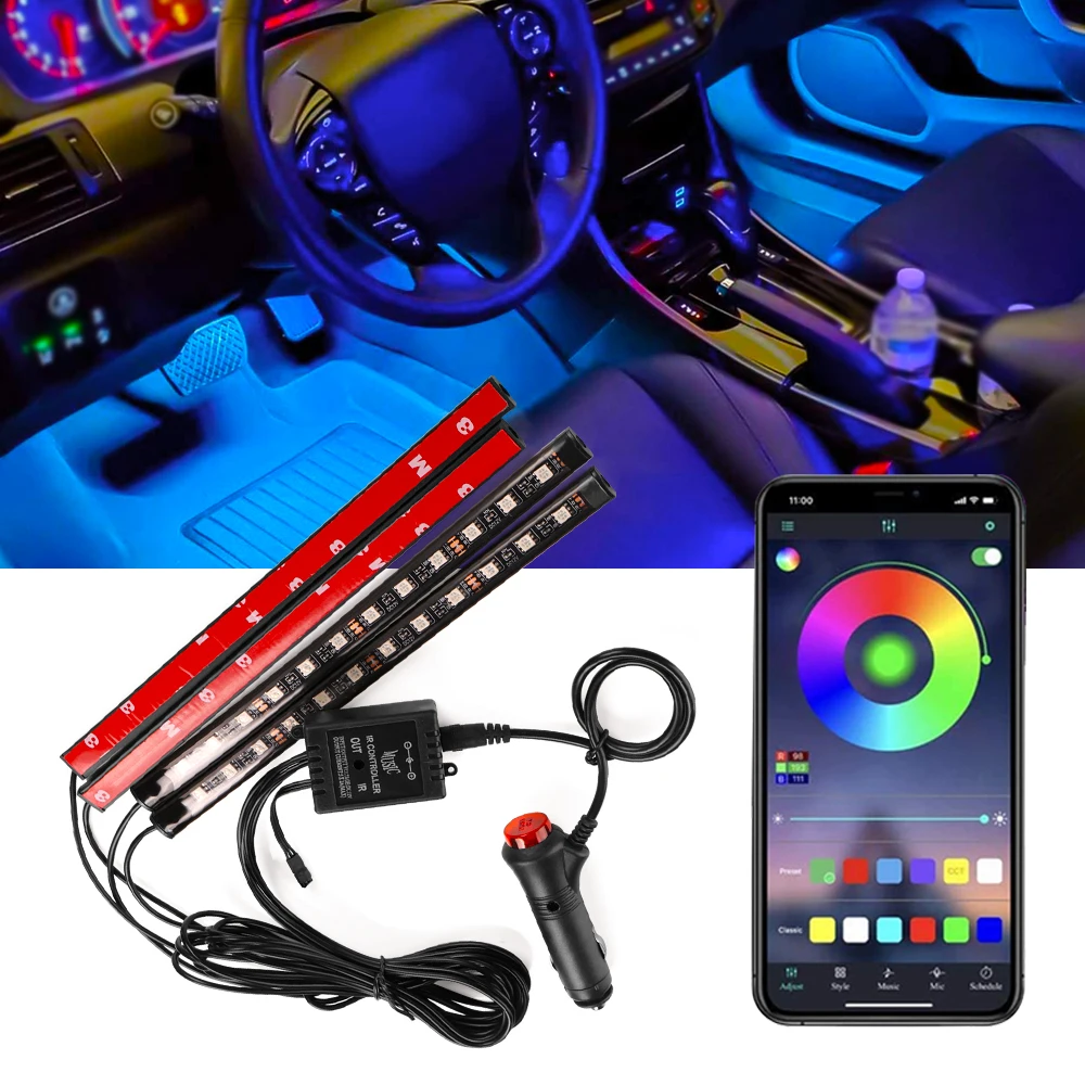 

CROSSFOX RGB LED Car Interior Ambient Lights With USB Cigarette Lighter Remote APP Music Control Lighting Decorative Lamp Strips