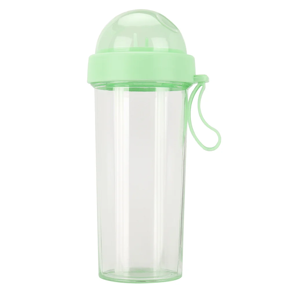 

600ml Portable Two Straws Water Bottle Dual Use Drink Cup for Outdoor Travel Sport Geeen