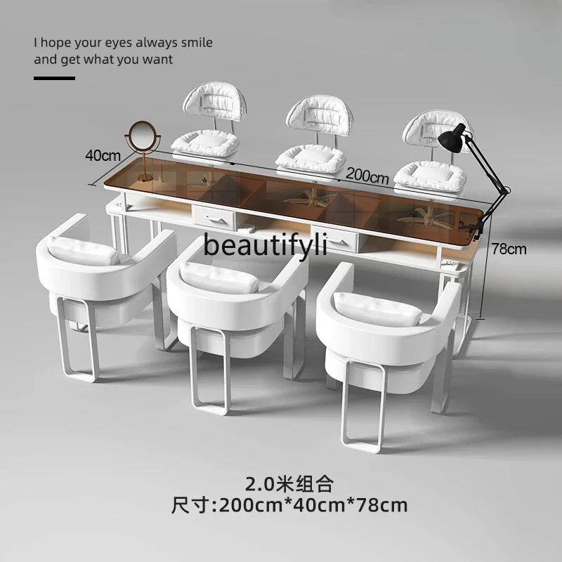 Карамельный коричневый стол для ногтей и стул стеклянный маникюрного салона