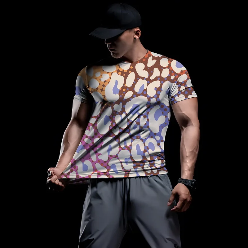 

Hip Hop Streetwear Retro T-Shirt Men Leopard grain T Shirt 2022 Summer Short Sleeve Tshirt Harajuku Tops Tee