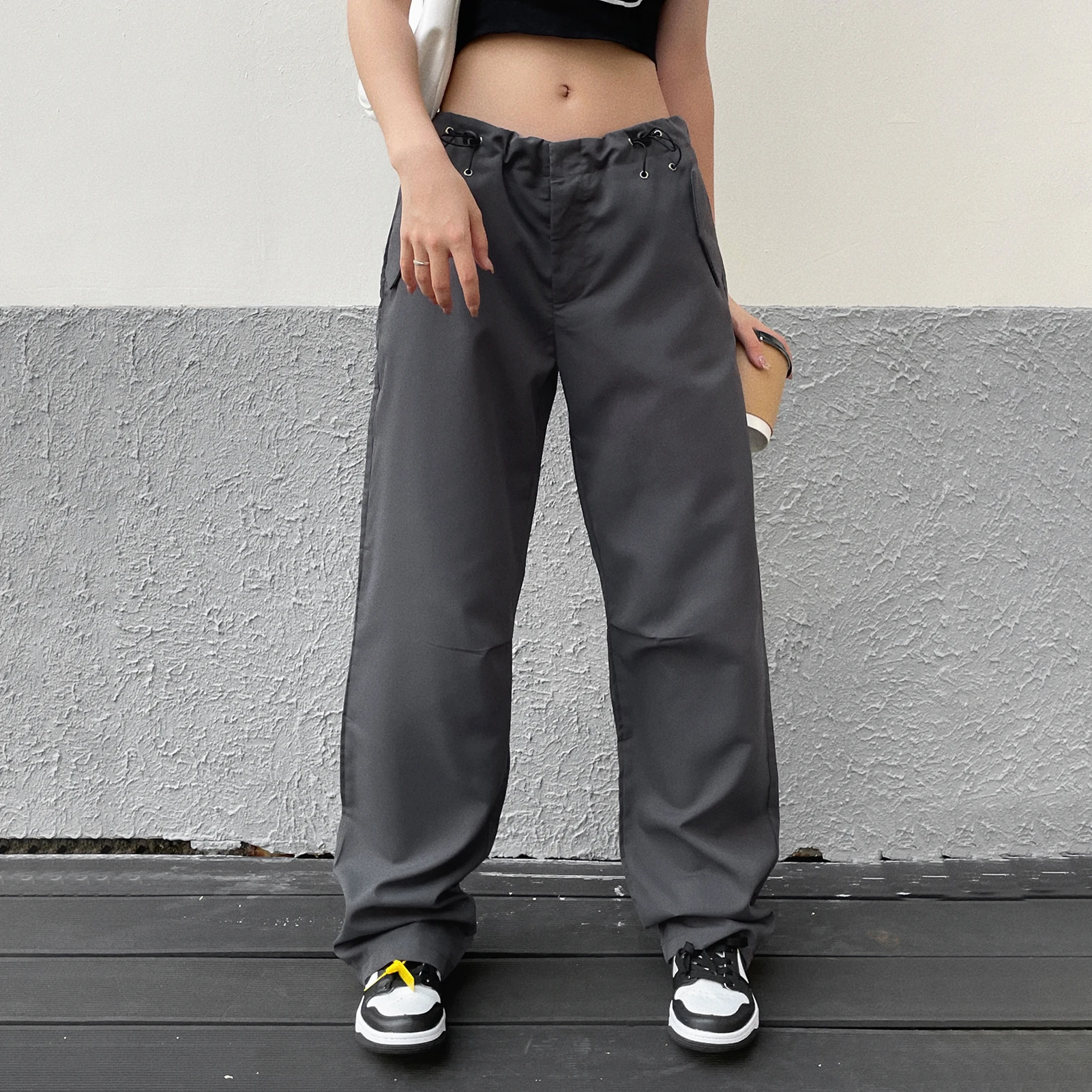 

2023 New Summer Cargo Casual Pants Elastic Waist Vintage Baggy Trousers Solid Color y2k Straight Baggy Streetwear Pants