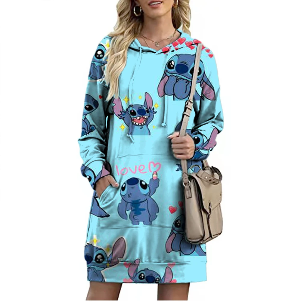 

New Fall Y2K Women's Fashion Crew Neck Lengthened Hoodie Disney Brand Stitch and Donald Duck Cartoon Trend Girls Tops