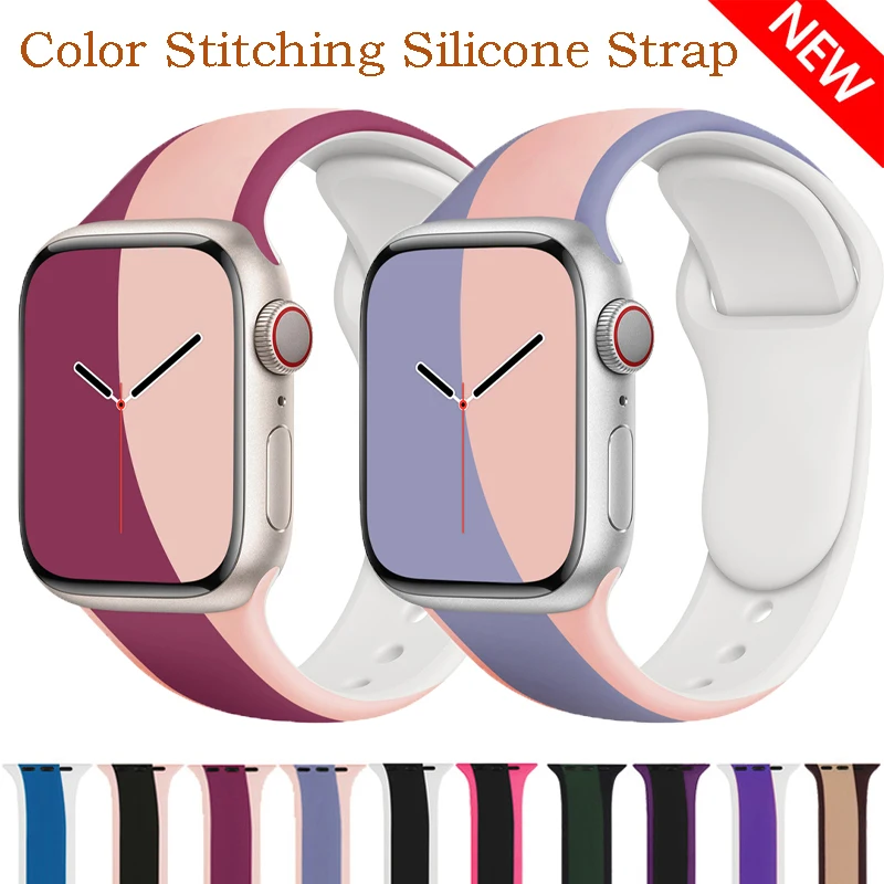 

Ремешок силиконовый для Apple Watch Band 45 мм 44 мм 42 мм 40 мм 41 мм 38 мм, резиновый спортивный браслет для наручных часов iWatch 7 6 5 4 3