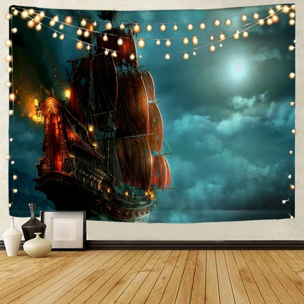 Океанский морской пейзаж декоративный гобелен пиратский корабль военный