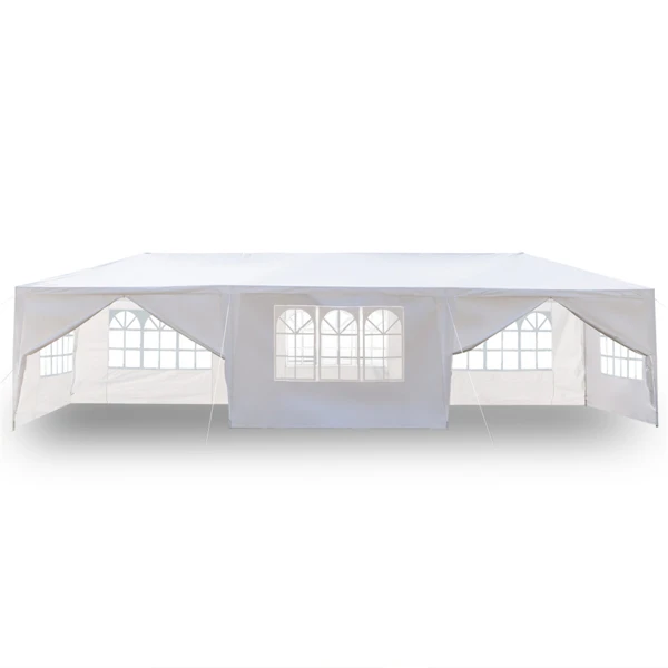 

10x30 футов наружный тент, семейная палатка, белая садовая палатка-беседка, 8 сторон (2 двери), спиральная трубка, стандартная пластиковая железная трубка с распылителем
