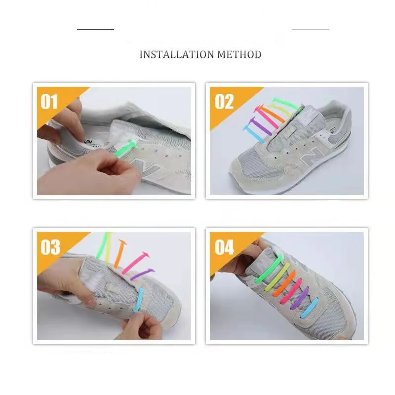 20pcs/lot Silicone Shoelaces No Tie Shoelaces  Elastic Lace Shoelace  Creative Lazy  Rubber Lace 12 Colors