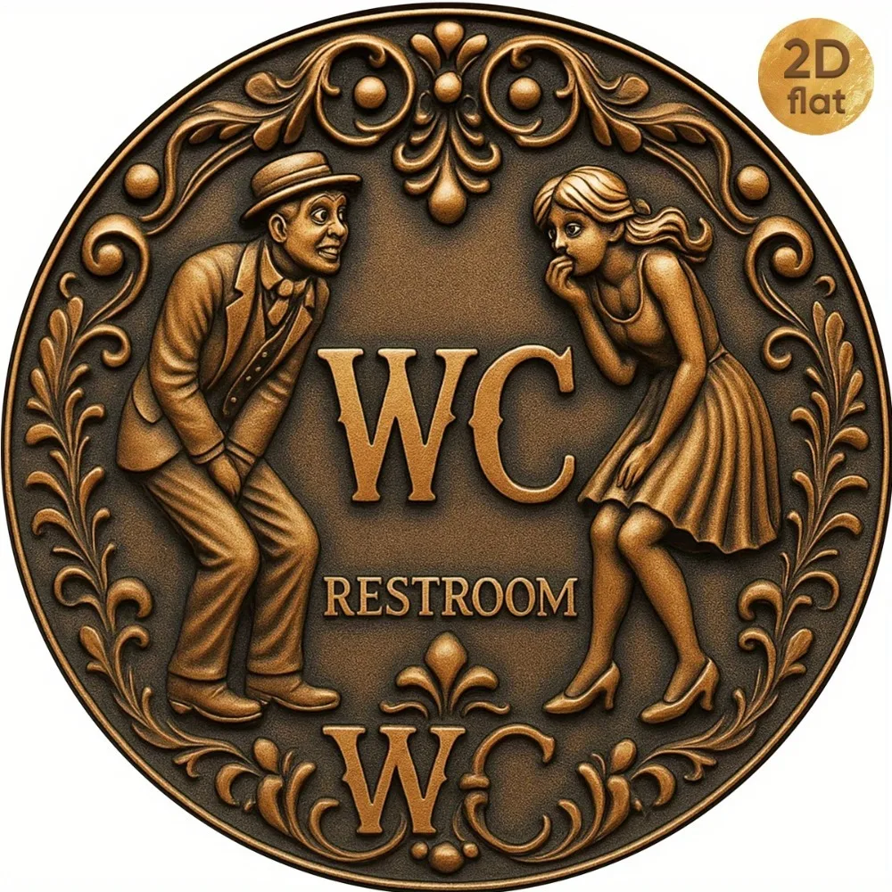 

Винтажная круглая алюминиевая вывеска «WC Restroom»