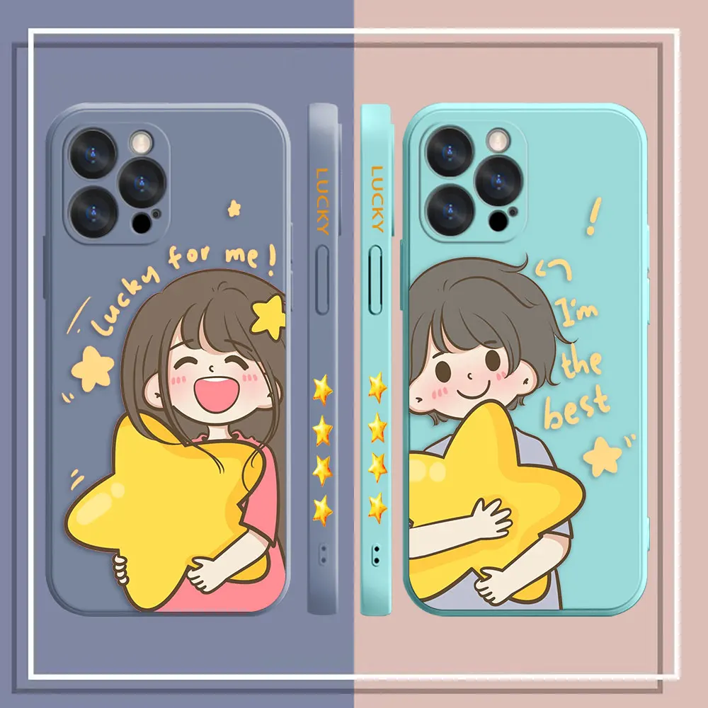 Case For Apple iPhone 14 13 12 11 Pro XS Max Mini X XR SE 7 8 6S Plus Case Funda Cqoue Shell Stars Cartoon Couple Boys And Girls