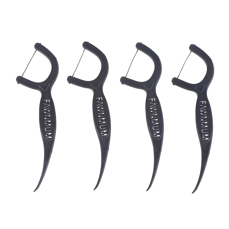 

50pcs Bamboo Charcoal Dental Cleaning Dental Floss Picks Barreled Interdental Brush For Teeth Care Toothpicks With Thread Oral