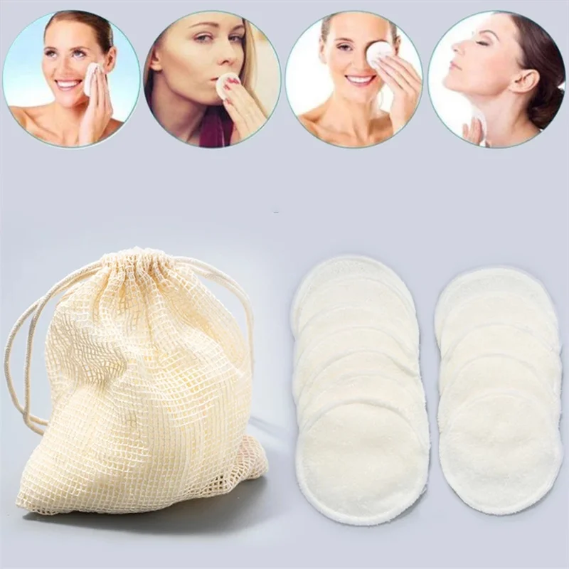 

12pcs Makeup Remover Pads Reusable Washable Round Bamboo Cotton Cloth Facial Puff Pad Clean Facial Skin Care Tools with Mesh Bag