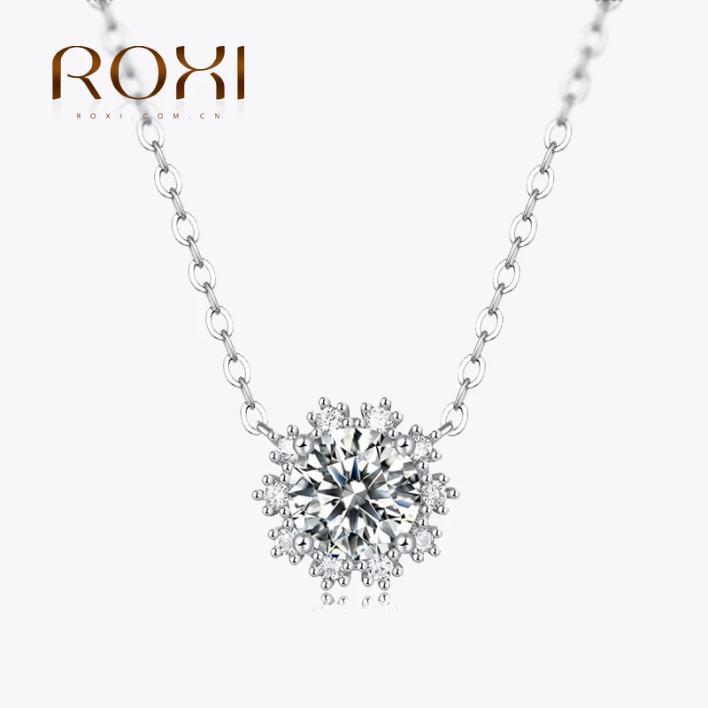 

ROXI Moissanite Necklace For Women 1CT D Color VVS1 Excellent Cut Round Diamond Sunflower Pendant Necklace 925 Silver Jewelry