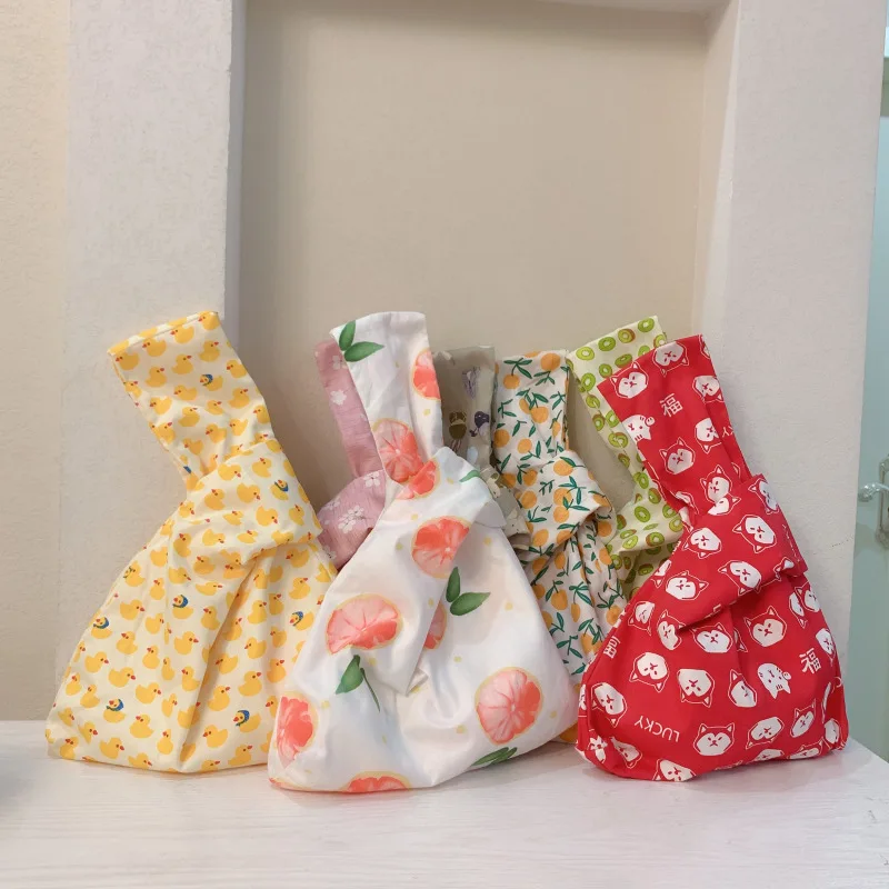 

Cotton Japanese Style Wrist Bag Mini Portable Knot Handle Bag Cute Print Women's Coin Purse and Mobile Phone Bags