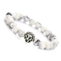 white marble turquoise stone beads bracelet metal zinc lion beads accessory bracelet stretch jewelry for men