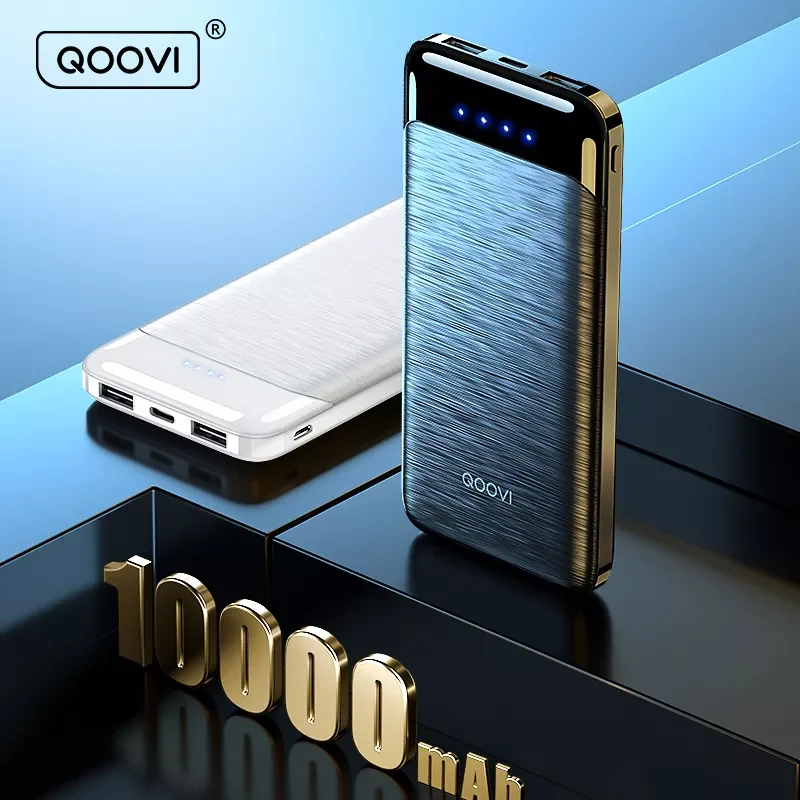 

NEW2023 QOOVI 10000mAh Power Bank Ultra-thin Portable Charger For iPhone 12 External Battery 10000 mAh PowerBank