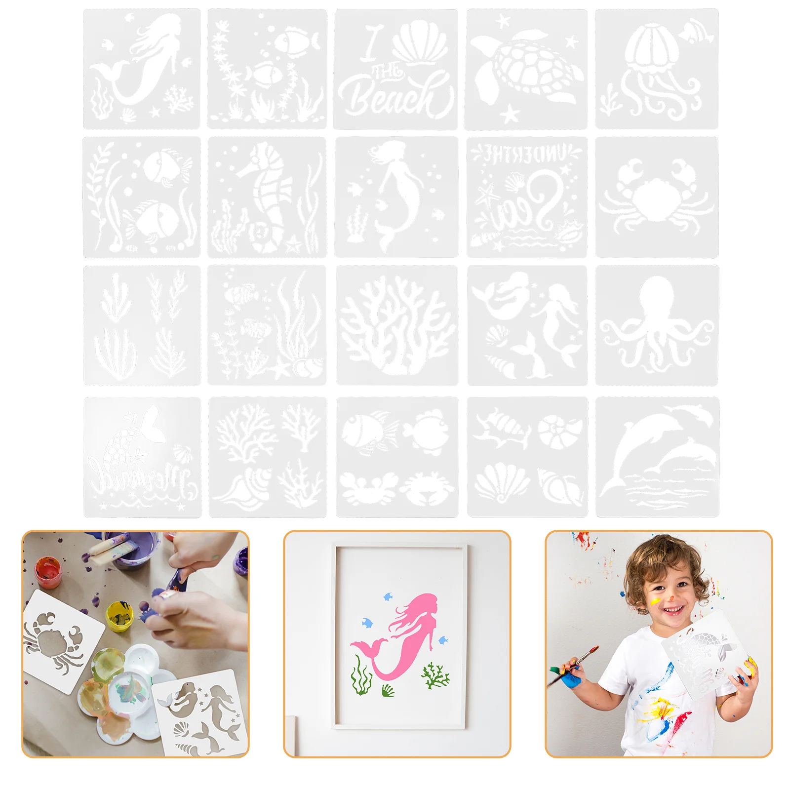 

Ocean Painting Template Beach Stencils Sea Creatures Reusable Drawing Templates Wood Canvas Mermaid