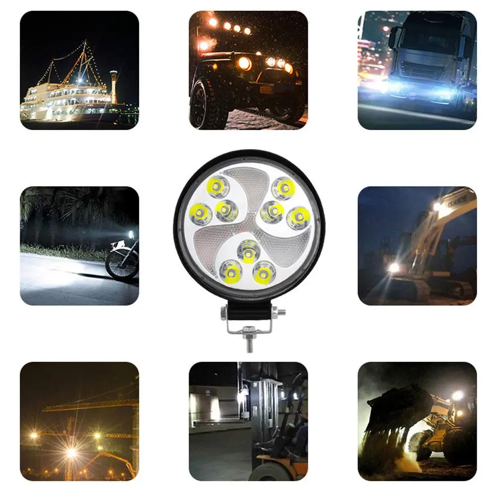 

Car Led Work Light 12v 27w 3000lm 6000k-6500k Round Auxiliary Lights Driving Fog Lamp Replacement Parts