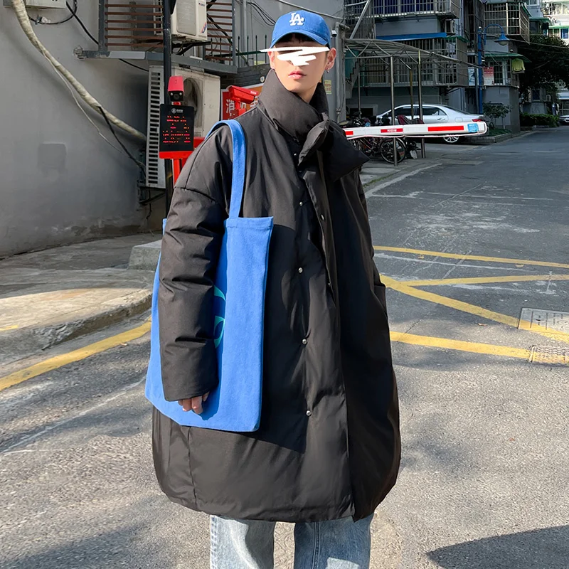 Winter Jacket Men Warm Fashion Thicken Oversized Black Down Jacket Men Streetwear Korean Loose Thick Long Coat Mens Parker M-2XL