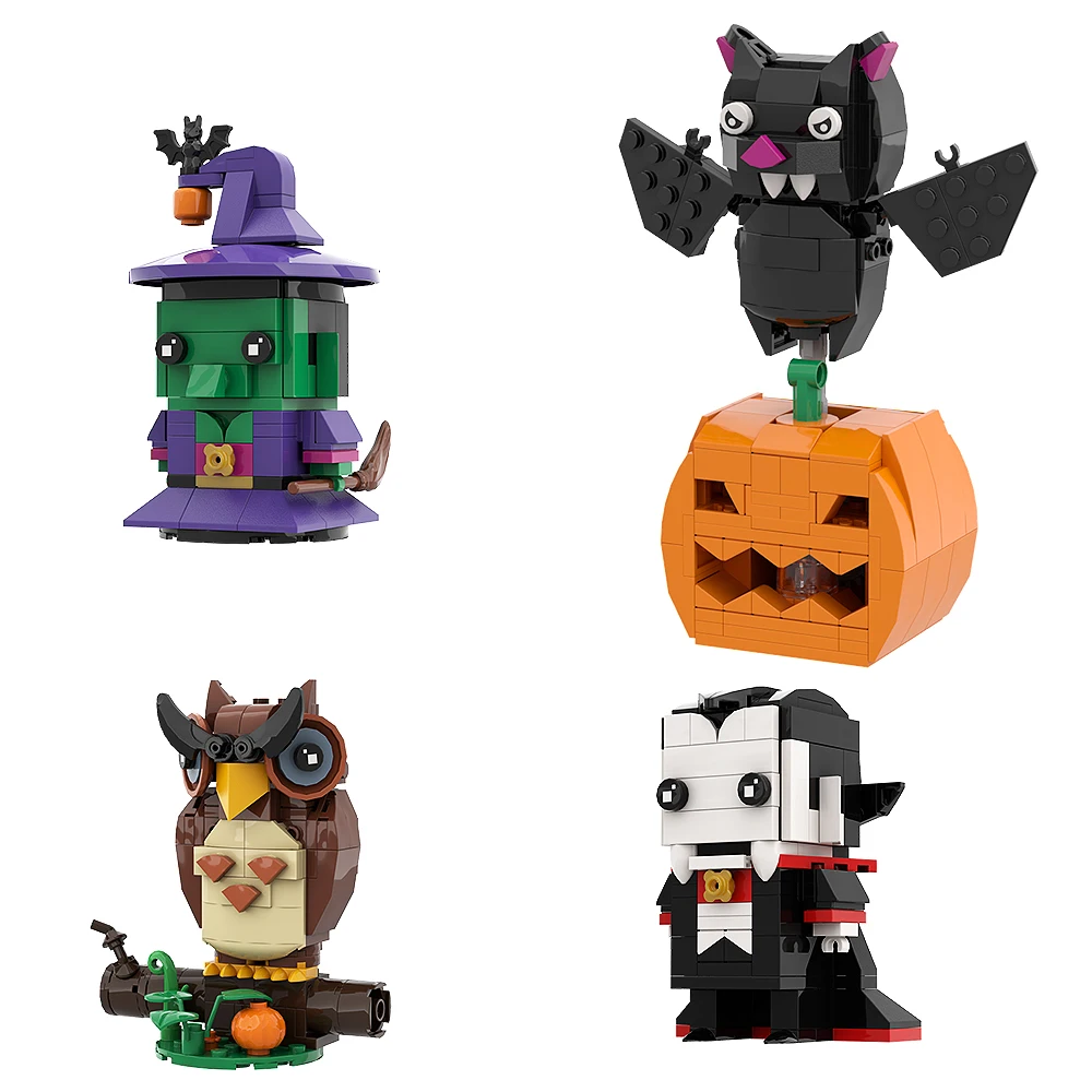 Набор блоков MOC Хэллоуин ужасы строительные блоки сова тыква летучая мышь ведьма