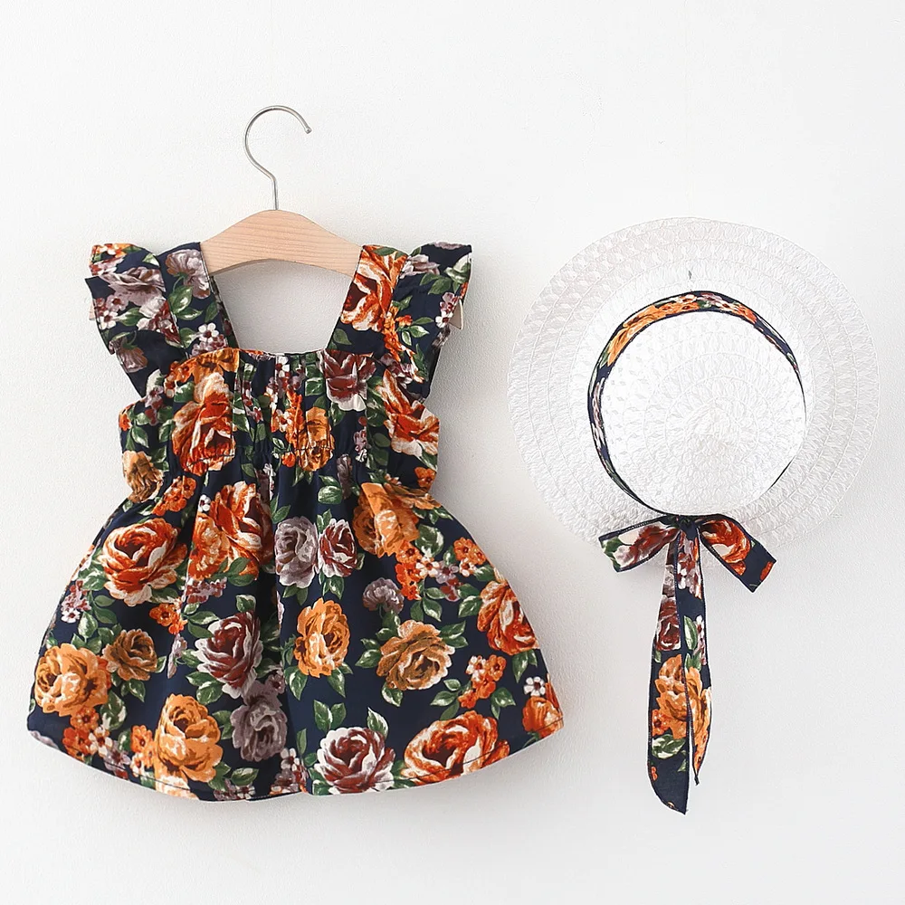 

Melario/летние платья для малышей; Одежда для новорожденных девочек; Пляжное платье принцессы без рукавов с цветочным принтом + шапочка; Наряды;...